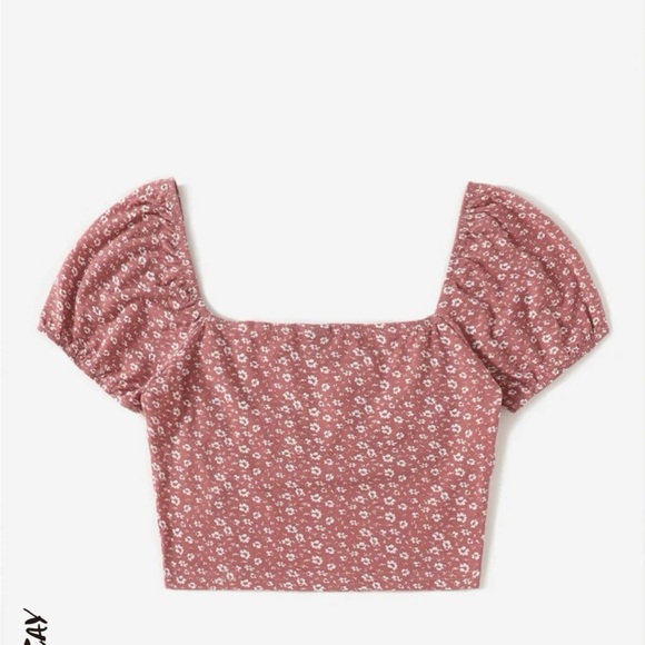 Dusty Pink Floral Scoop Neck Cropped Tee - Picture 3 of 4